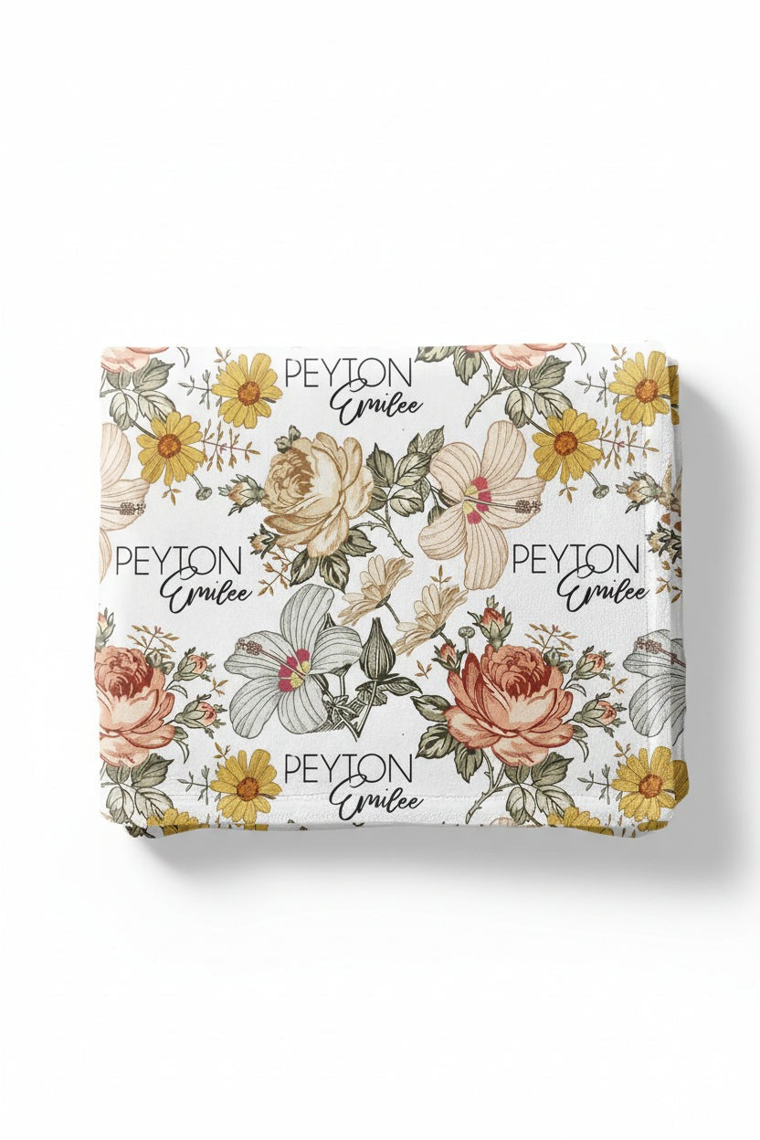 Peyton's Vintage Floral Personalized Toddler Blanket