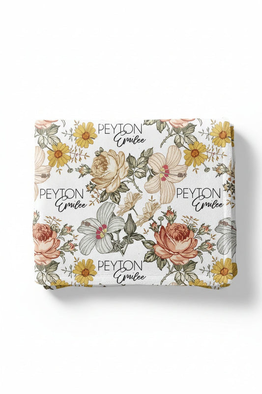 Peyton's Vintage Floral Personalized Toddler Blanket