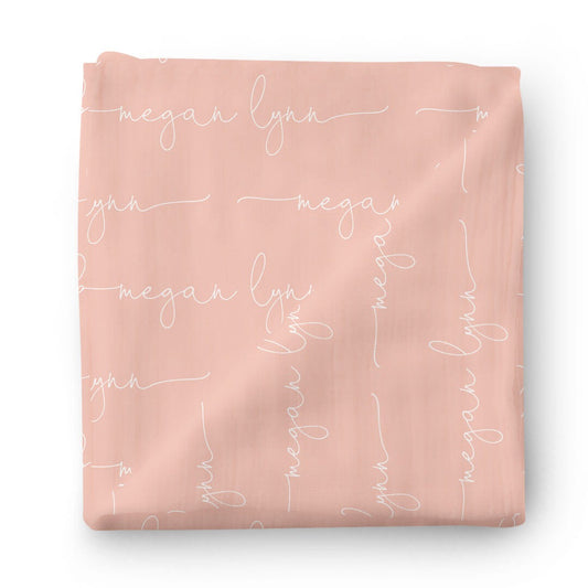 Personalized Lovely Pink Baby Name Swaddle Blanket - Script