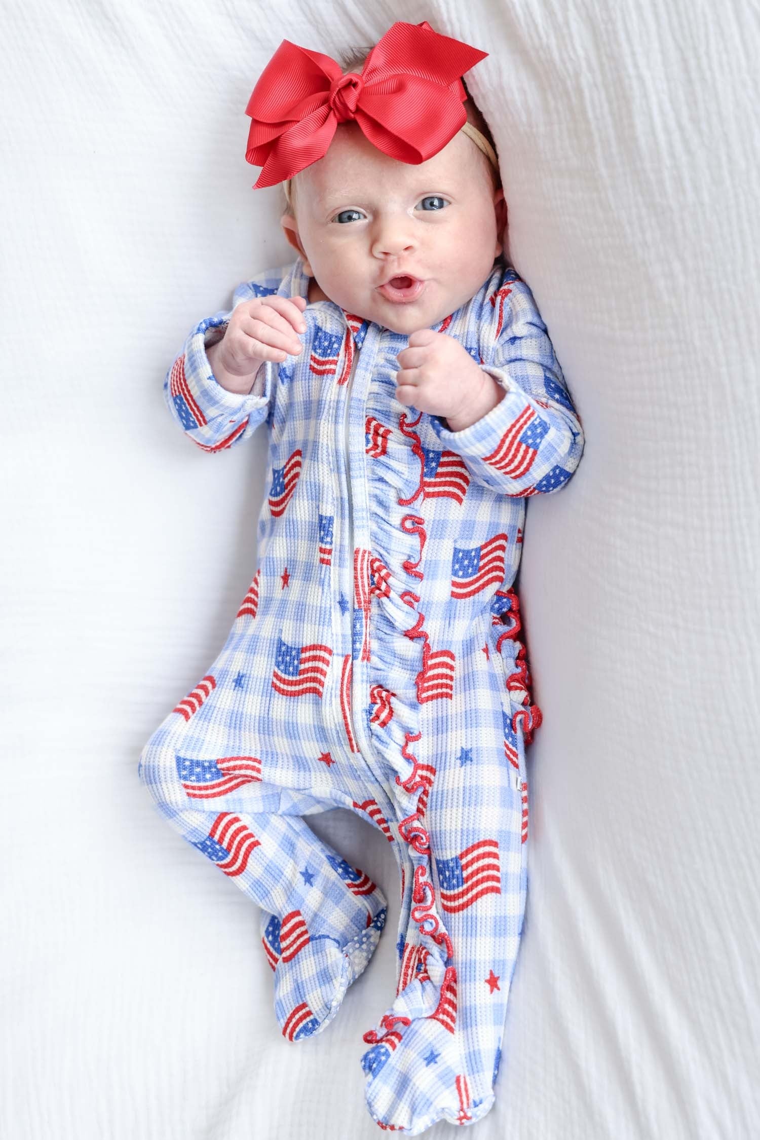Bamboo Waffle Ruffle Zipper Footie | Star-Spangled Picnic