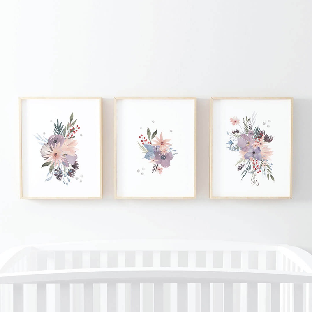 Rowan's Dusty Purple Floral Digital Nursery Art Group