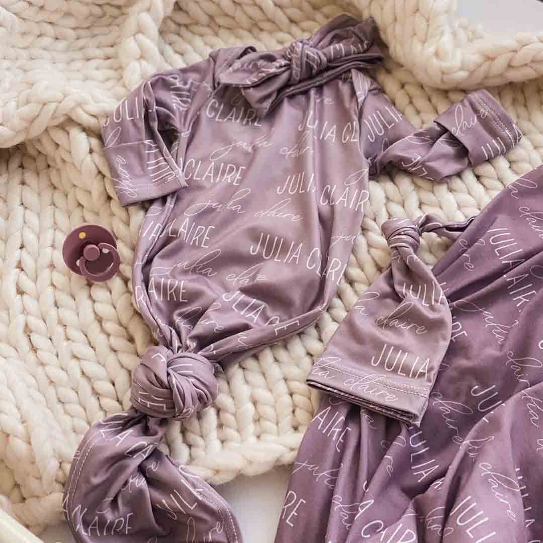 Solid Dusty Purple Personalized Newborn Baby Knot Gown