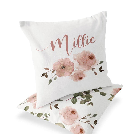 Millie's Dusty Rose Garden Personalized Name Throw Pillow