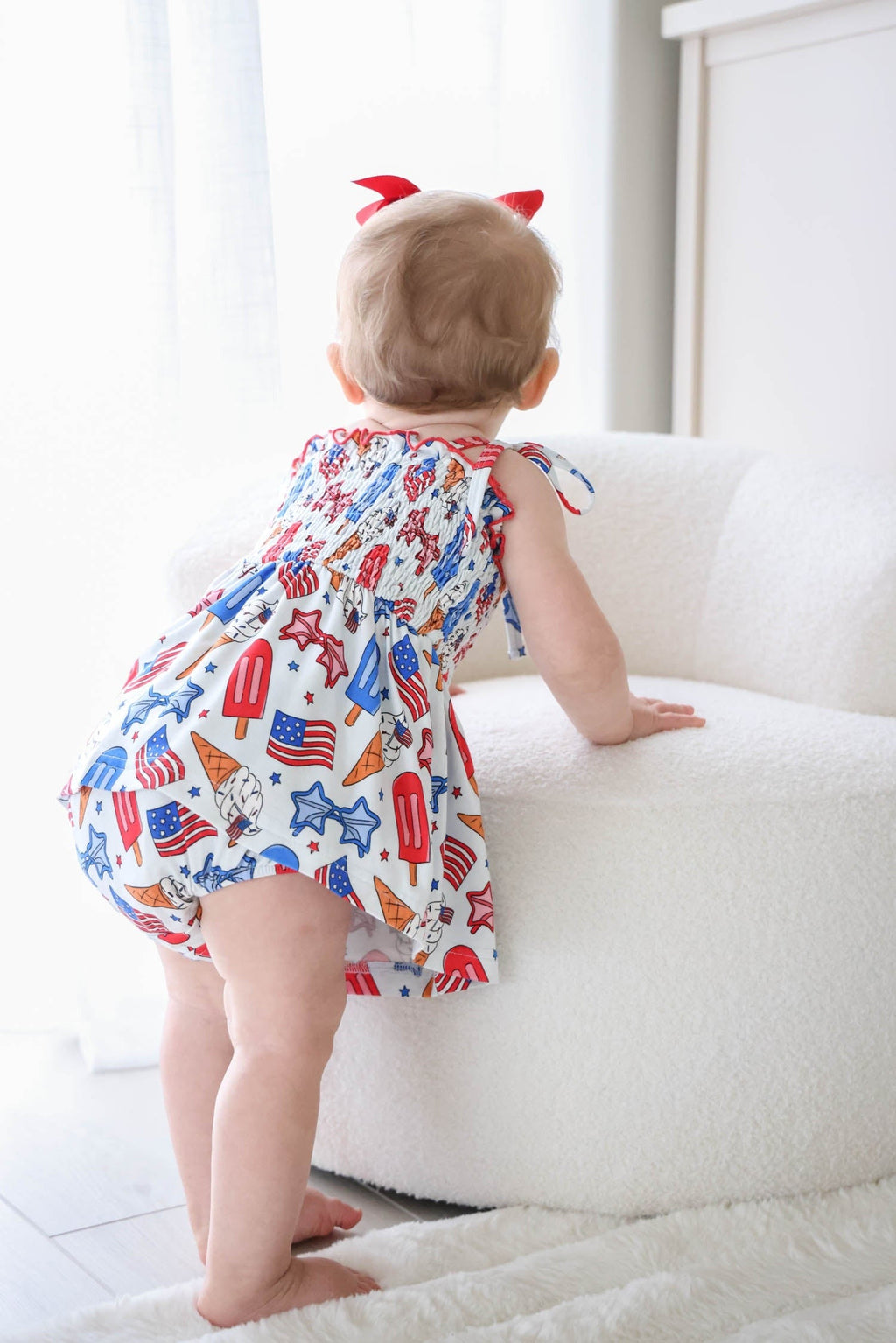 Smocked Twirl Bodysuit | Red, White & Cool