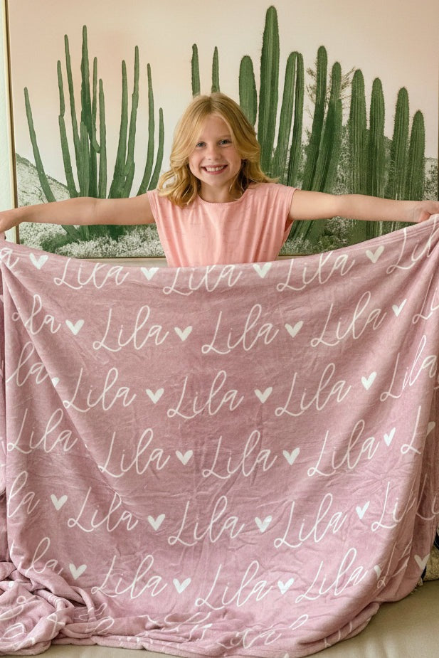 Custom Solid Color w/ Hearts Personalized Blanket