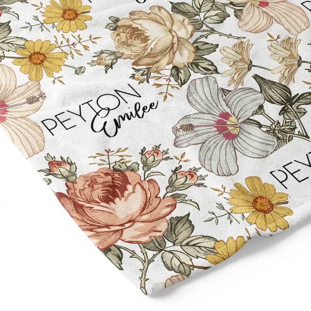 Peyton's Vintage Floral Personalized Toddler Blanket