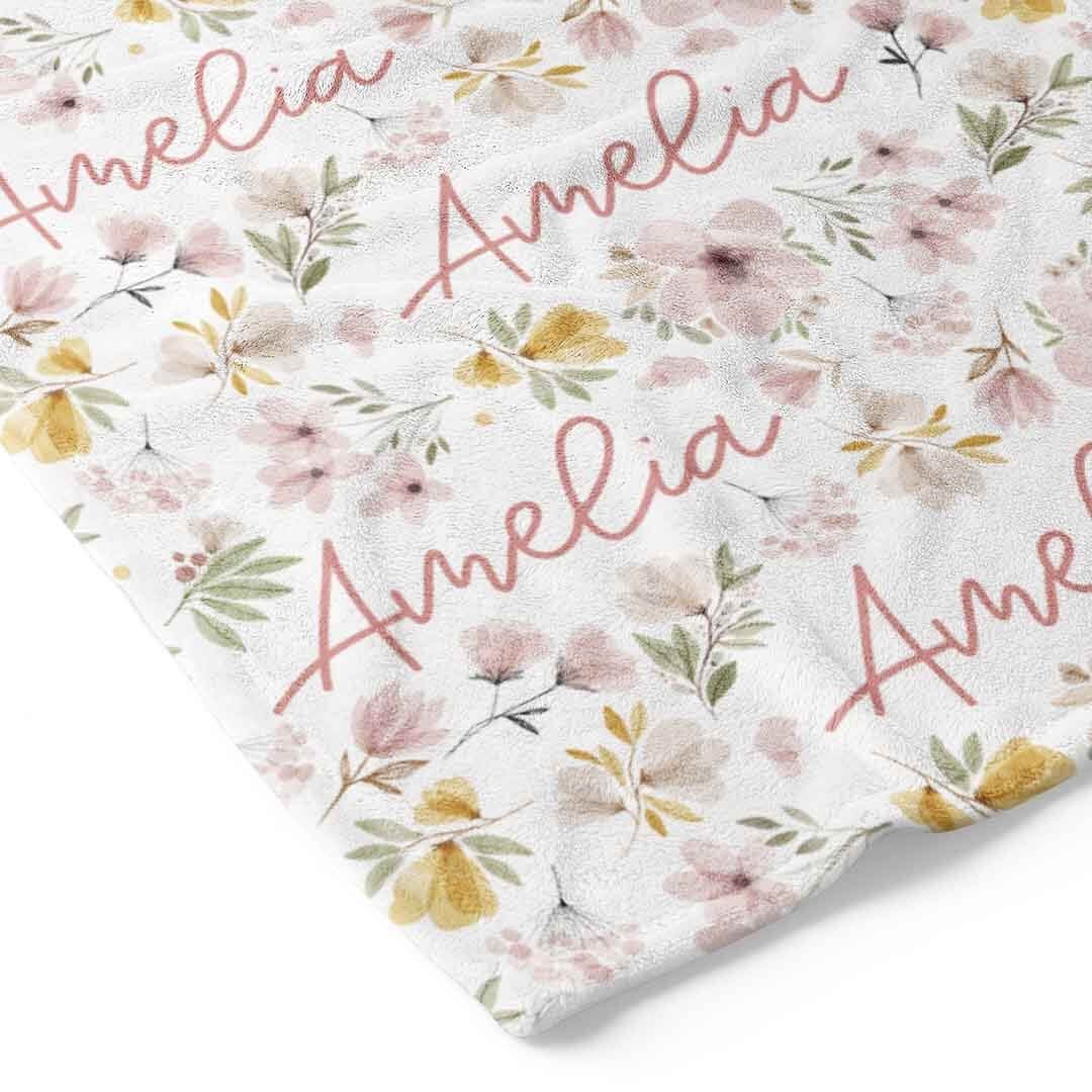 Maeve's Mauve & Mustard Floral Personalized Toddler Blanket