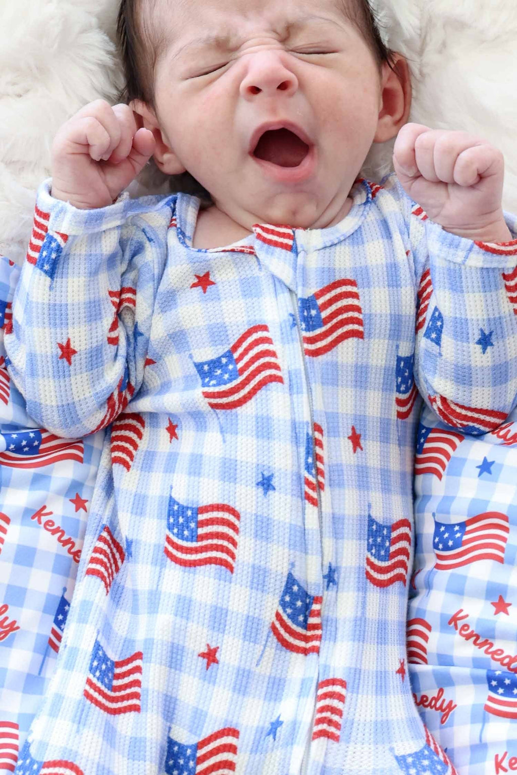 Bamboo Waffle Zipper Footie | Star-Spangled Picnic