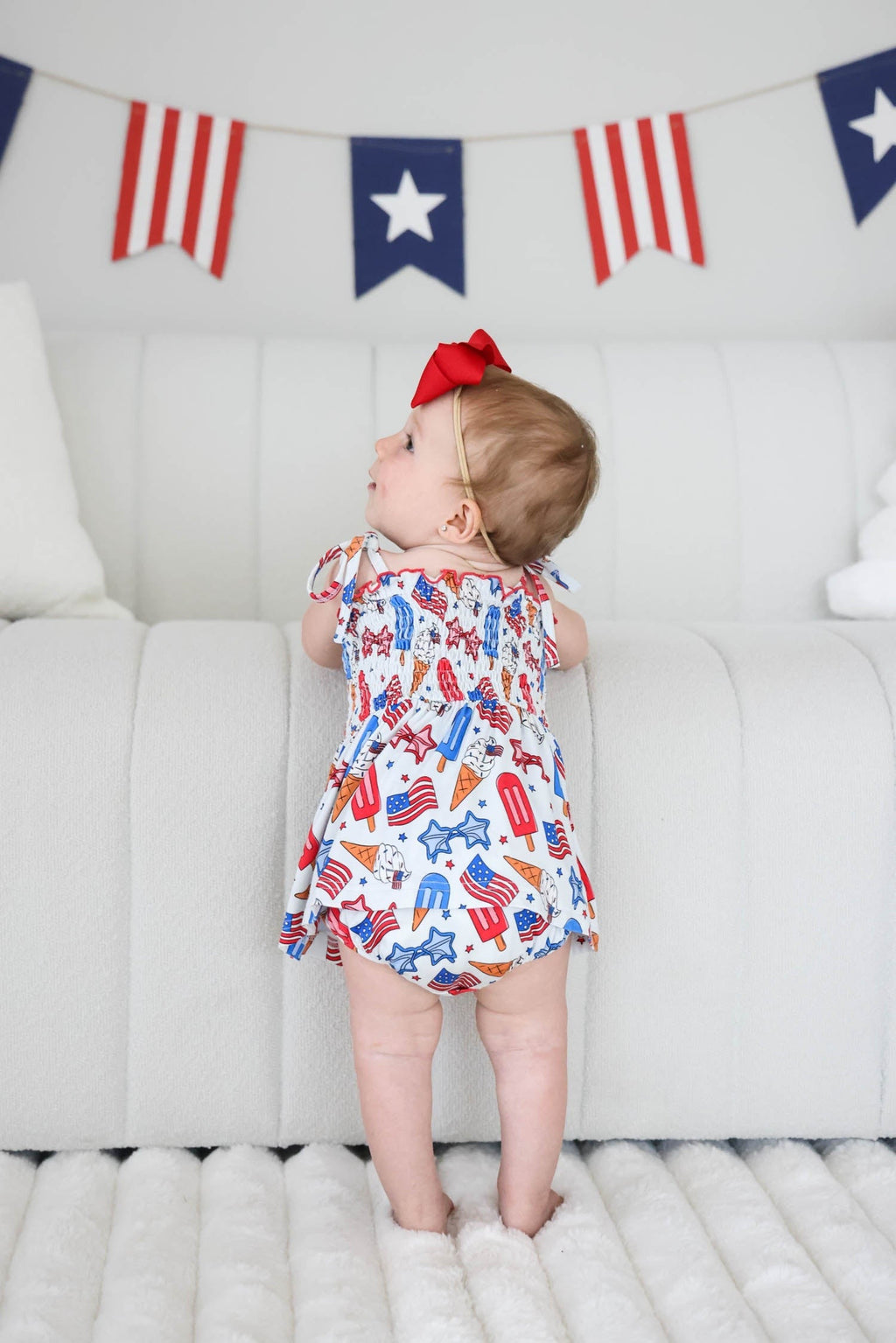 Smocked Twirl Bodysuit | Red, White & Cool