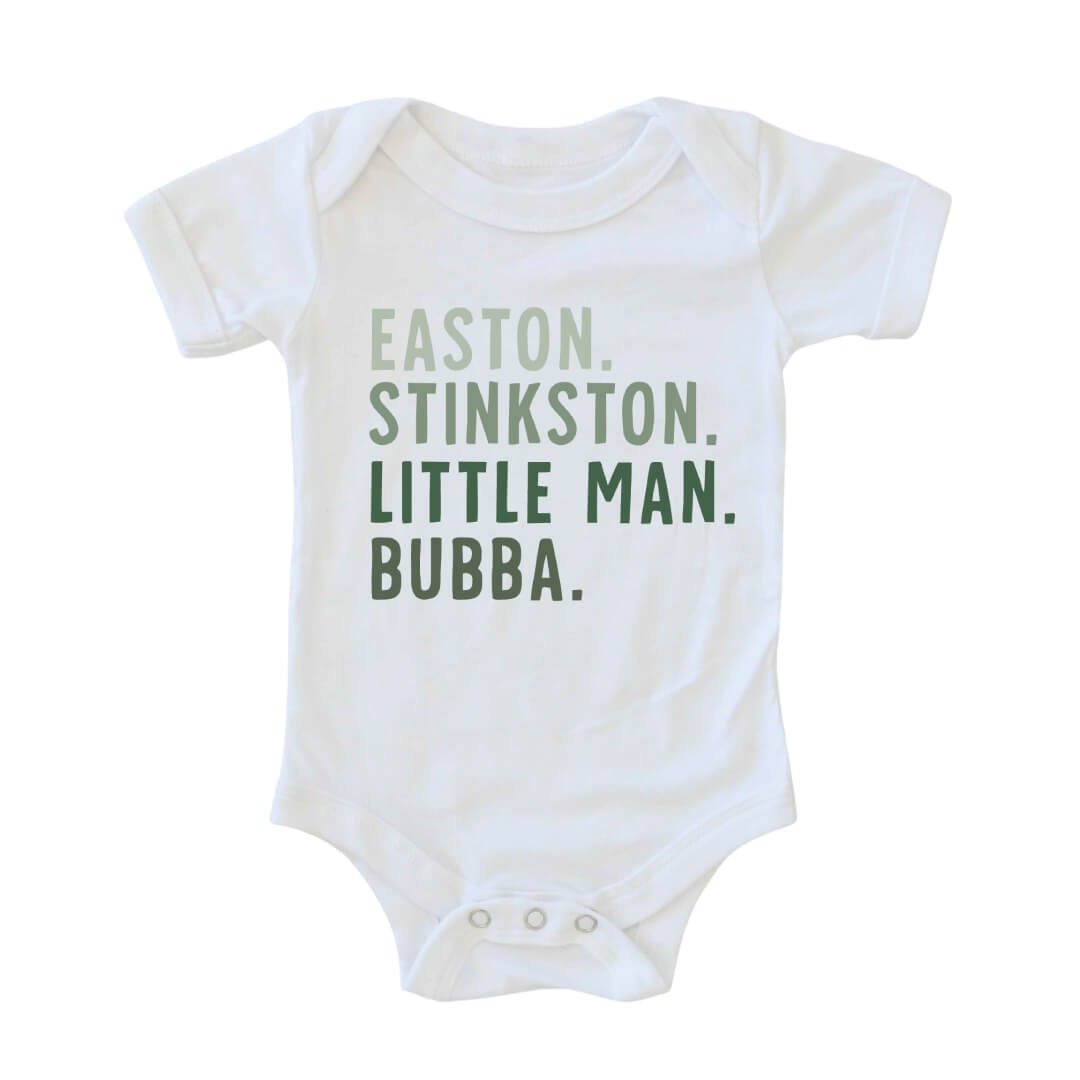 Personalized Green Nickname Graphic Bodysuit | White