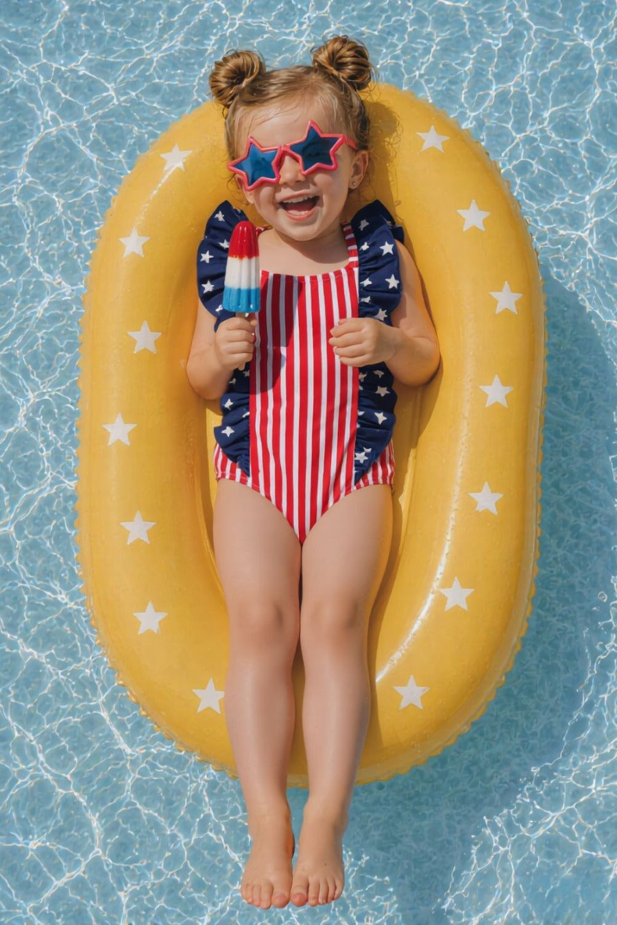 Double Ruffle Bow Back One Piece | Stars & Stripes Party