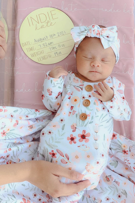 Wren's Wildflower Newborn Baby Knot Gown & Hat