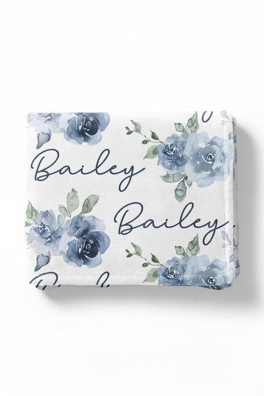 Bailey's Blue Floral Personalized Toddler Blanket