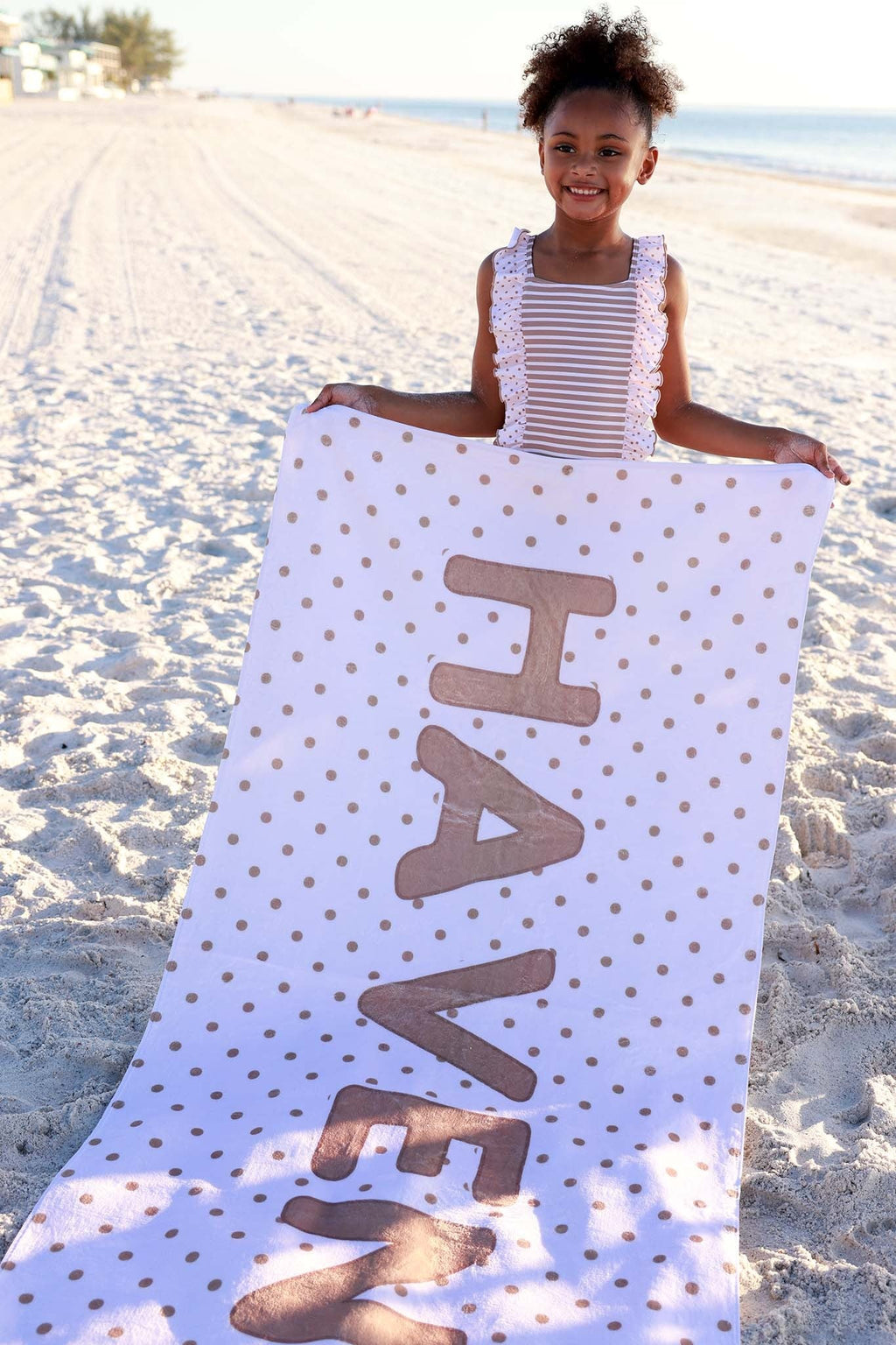 Sandy Stripes Personalized Kids Beach Towel | Polka Dots