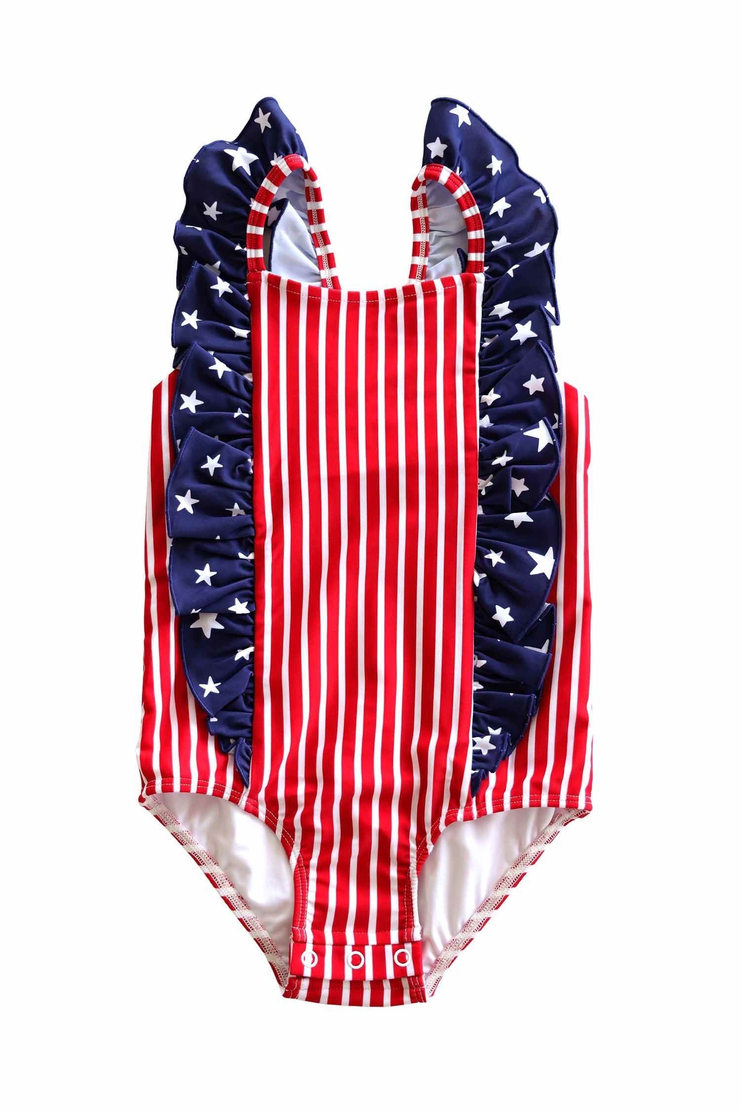 Double Ruffle Bow Back One Piece | Stars & Stripes Party