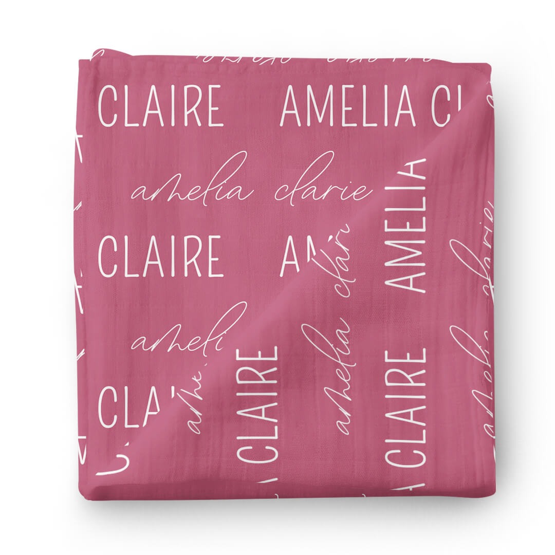 Personalized Dusty Rose Baby Name Swaddle Blanket
