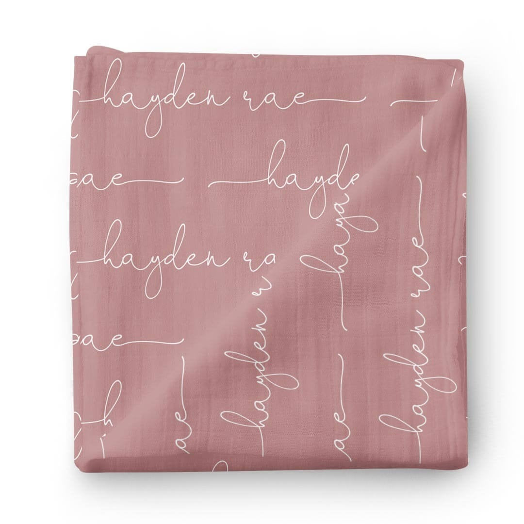 Personalized Light Dusty Rose Baby Name Swaddle Blanket - Script