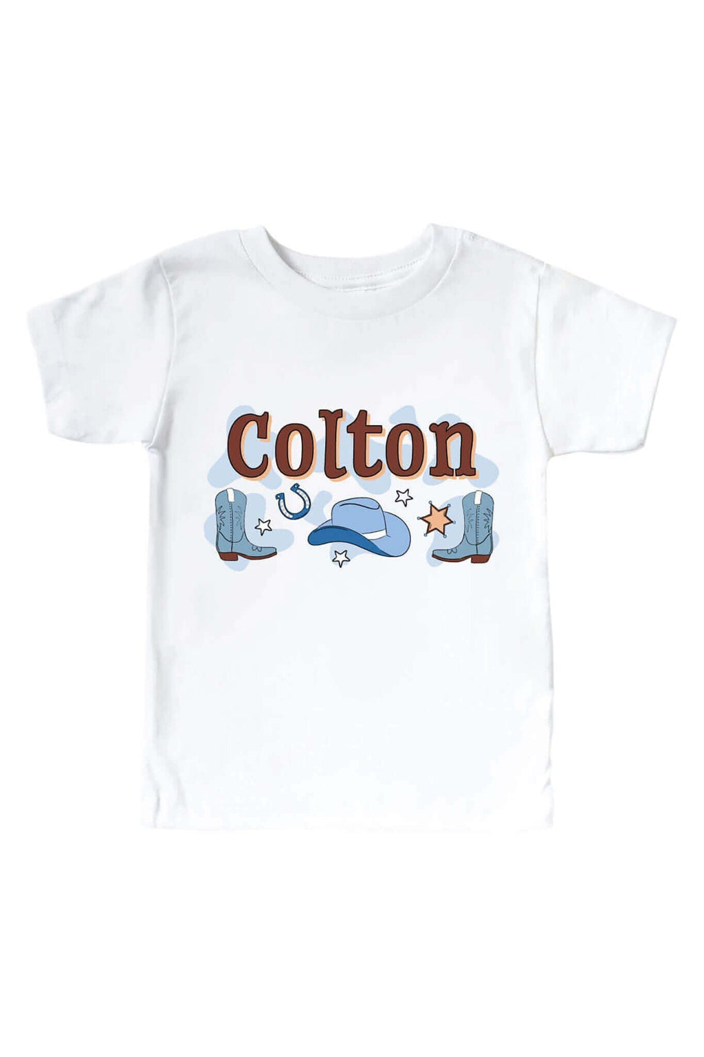 Personalized Rodeo Dreams Blue Graphic Bodysuit & Kids Tee | White