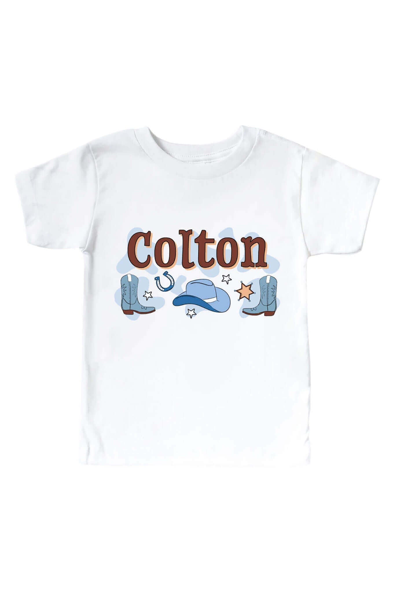 Personalized Rodeo Dreams Blue Graphic Bodysuit & Kids Tee | White