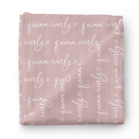 Personalized Light Mauve Baby Name Swaddle Blanket - Heart Script
