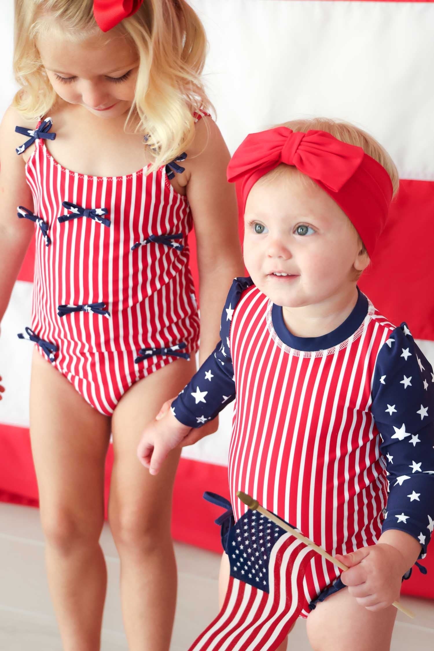 Long Sleeve Rash Guard With Ruffle Bottom | Stars & Stripes Party