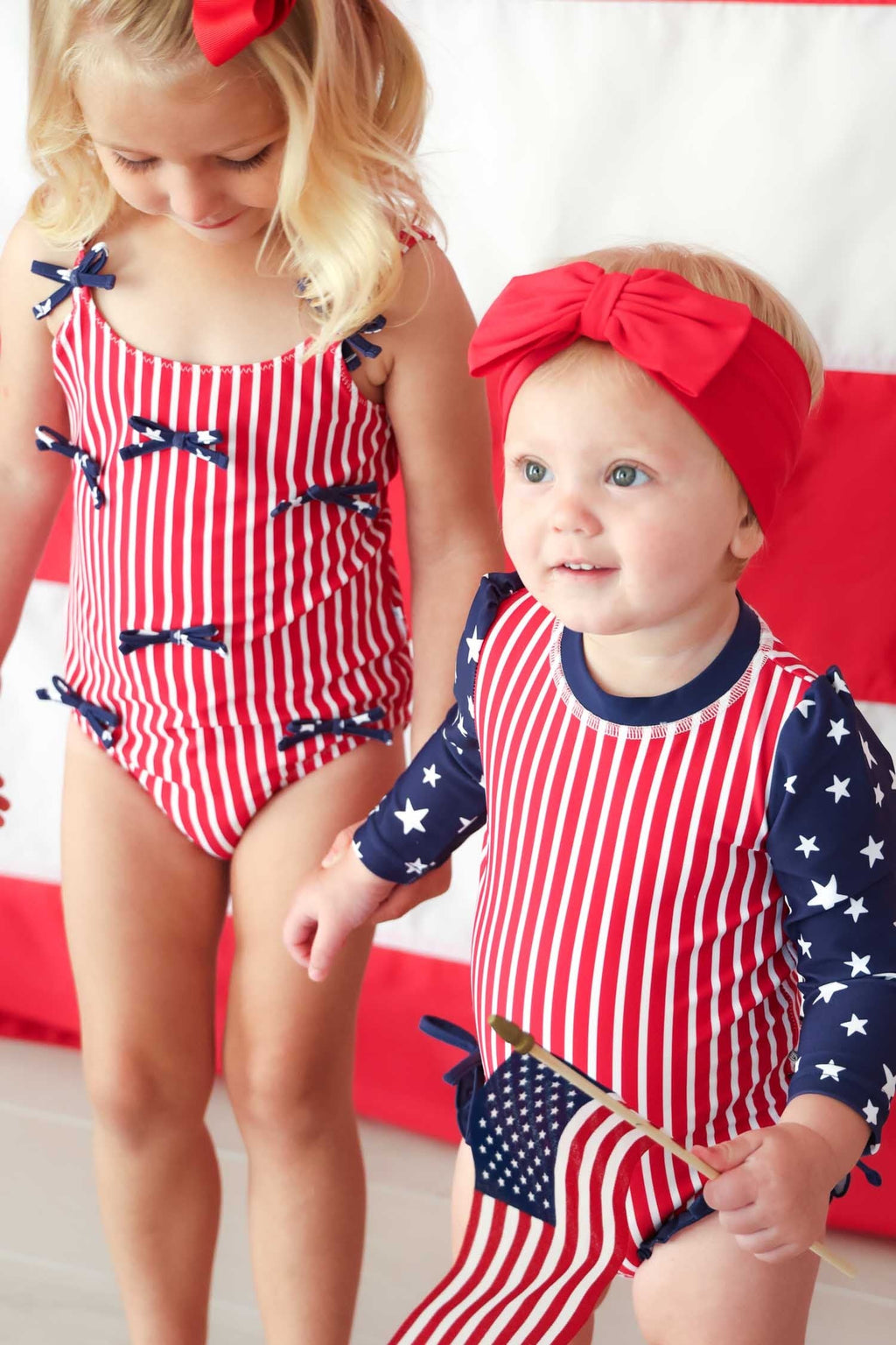 Long Sleeve Rash Guard With Ruffle Bottom | Stars & Stripes Party