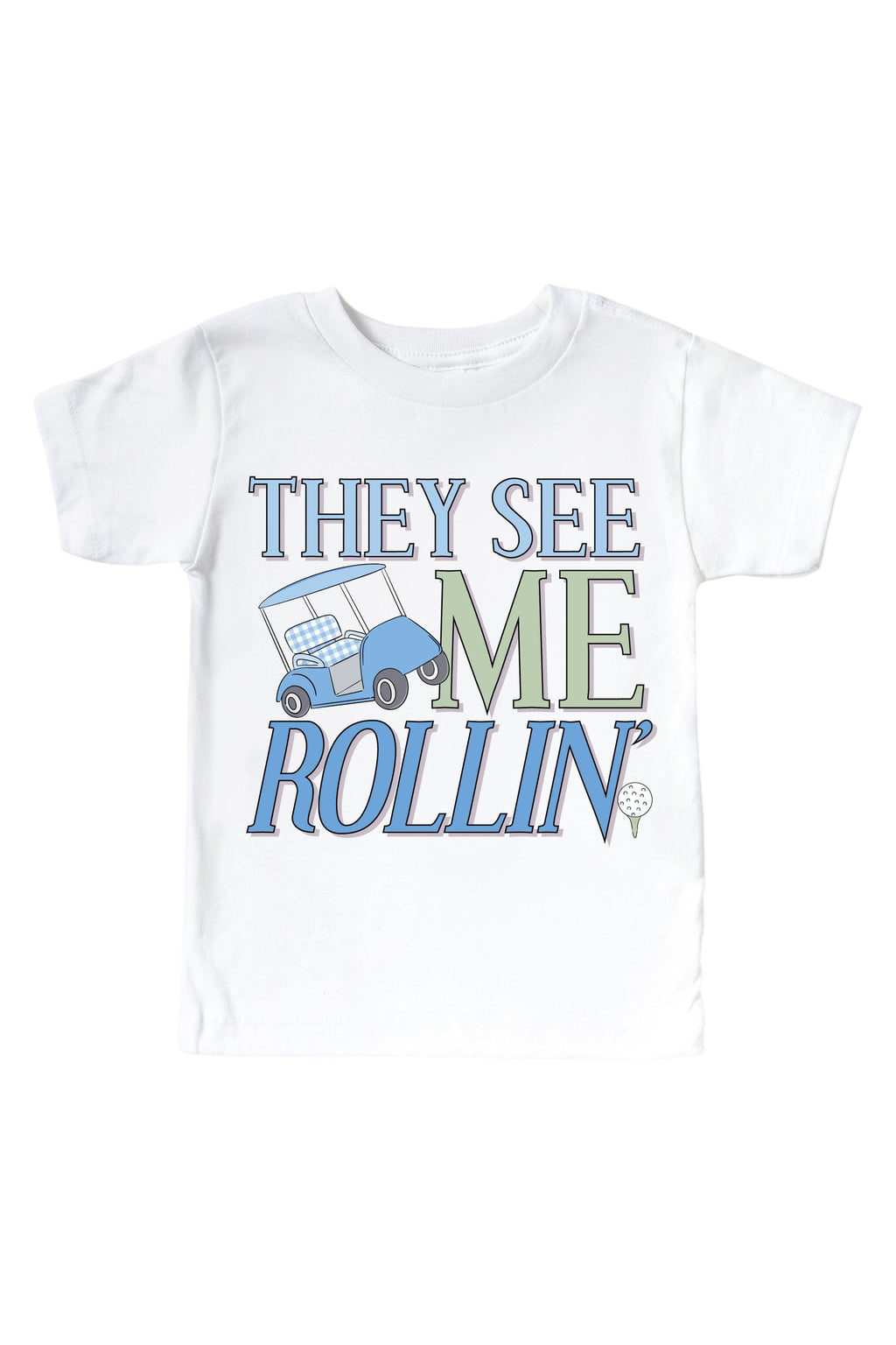 They See Me Rollin' Blue Graphic Bodysuit & Kids Tee | White