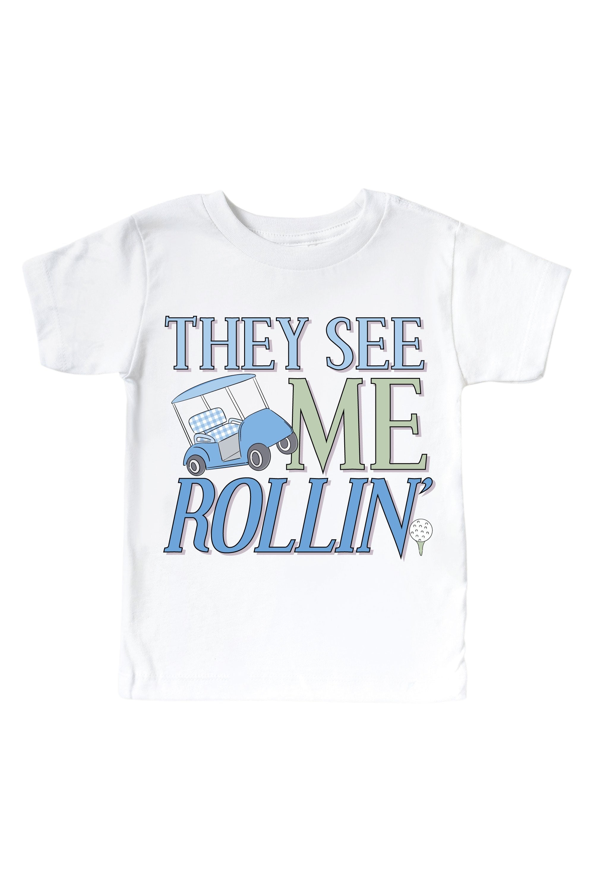 They See Me Rollin' Blue Graphic Bodysuit & Kids Tee | White