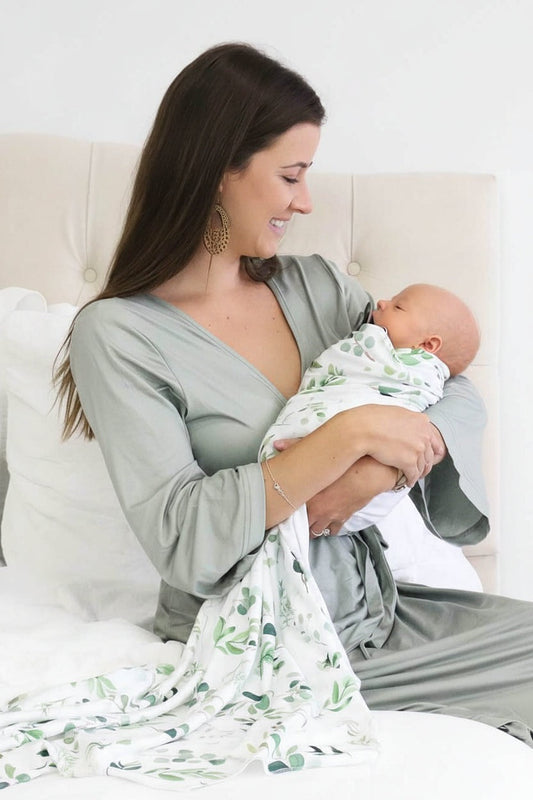 Solid Moss Bamboo Knit Maternity Robe