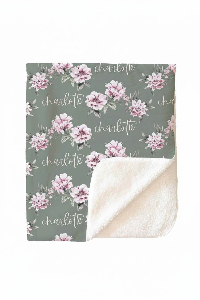Saylor's Sage & Blush Floral Personalized Toddler Blanket
