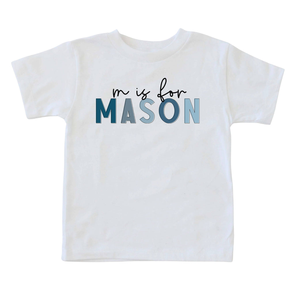 Personalized Blue Color Block Kids Graphic Tee | White