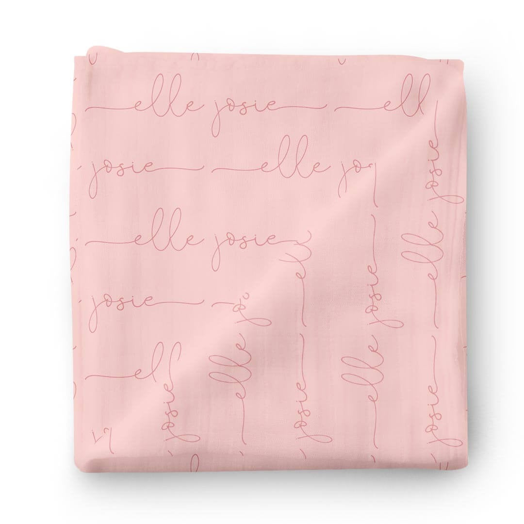 Personalized Light Rose on Pink Baby Name Swaddle Blanket - Script