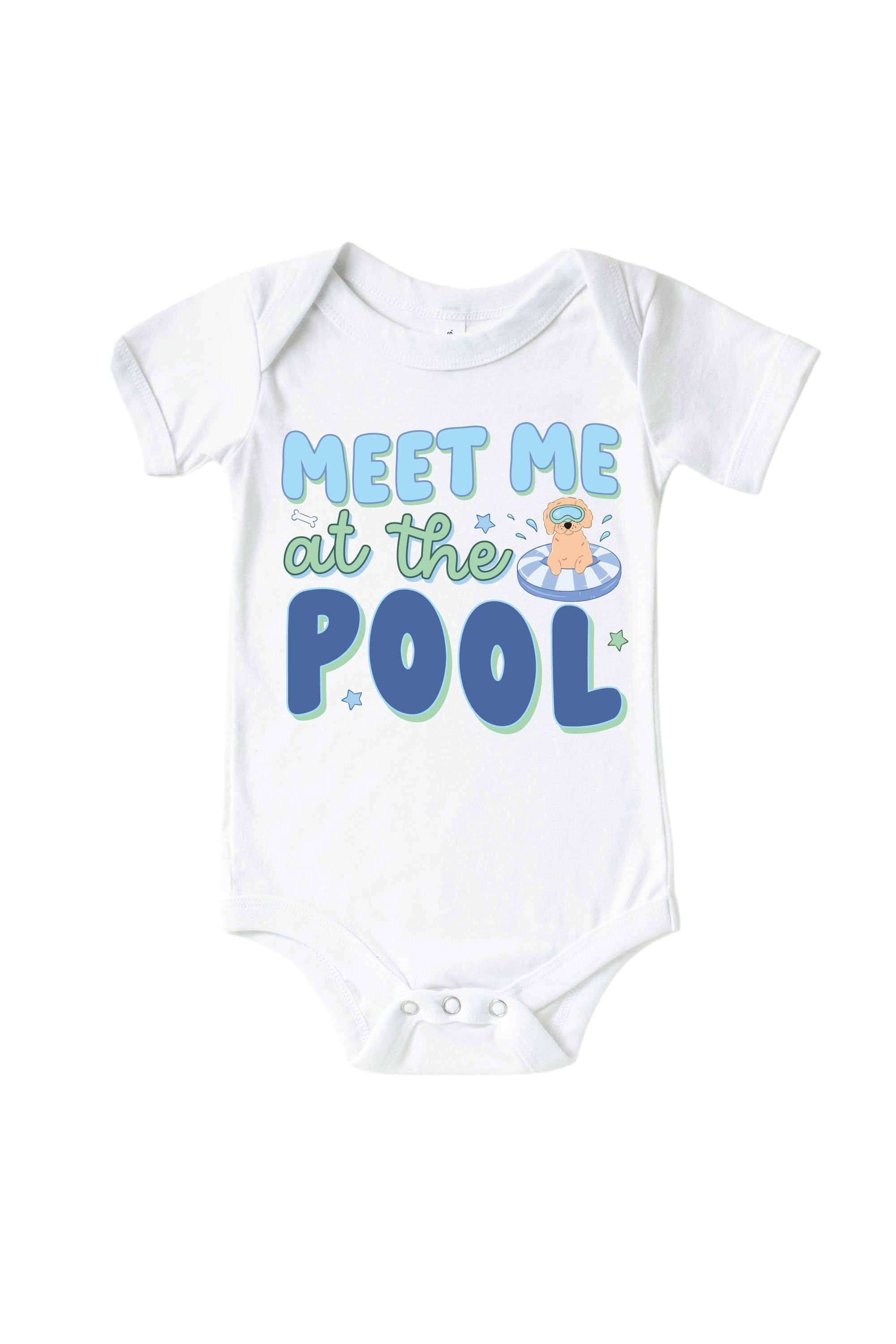 Pool Time Blue Graphic Bodysuit & Kids Tee | White