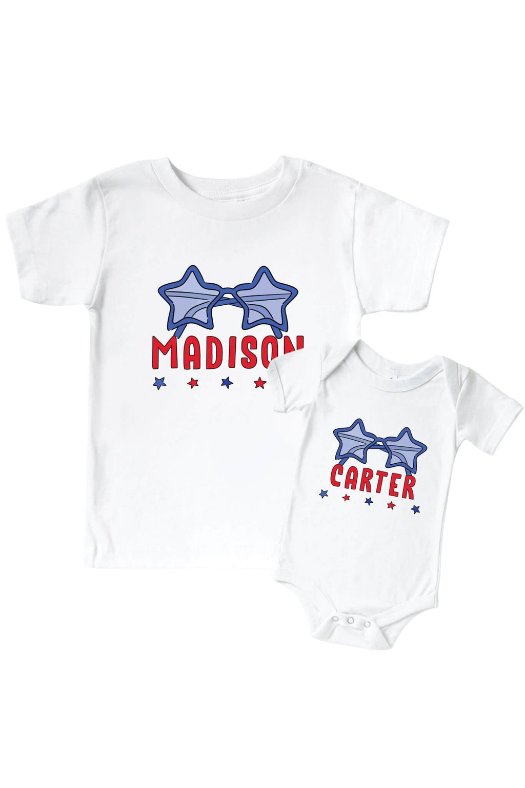 Personalized Red, White & Cool Graphic Bodysuit & Kids Tee | White