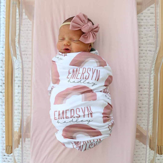 Ombre Rainbow Personalized Swaddle Blanket | Soft Pinks
