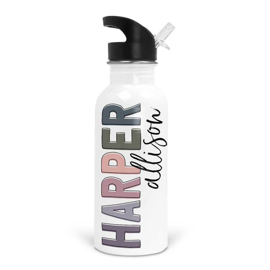 Dusty Hues Color Block Personalized Kids Water Bottle