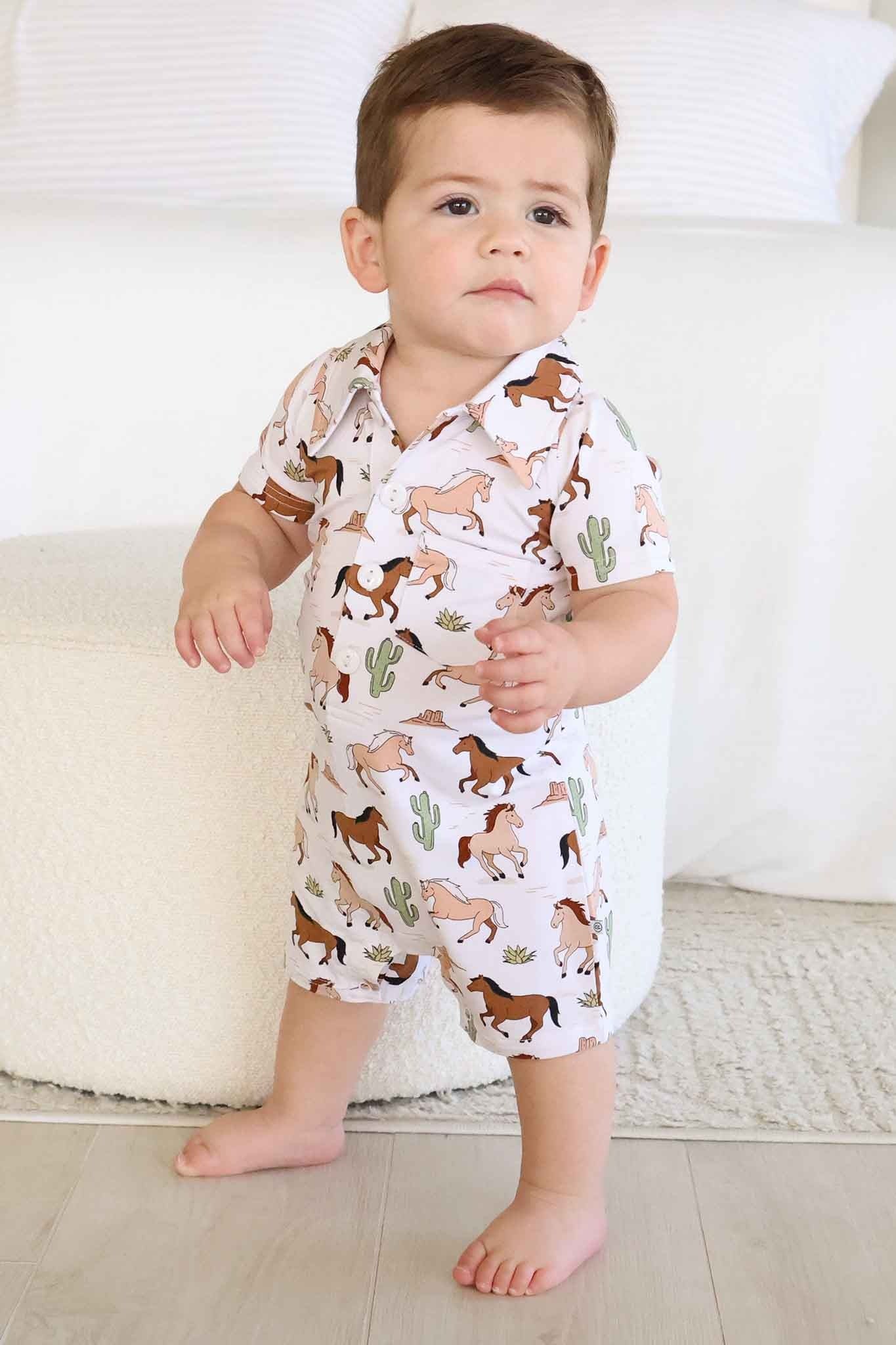 Button Romper | Pony Club Neutral