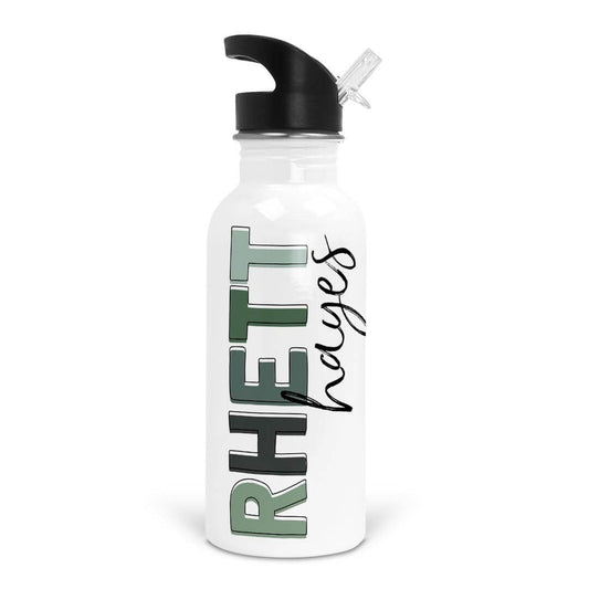 Gradient Greens Color Block Personalized Kids Water Bottle