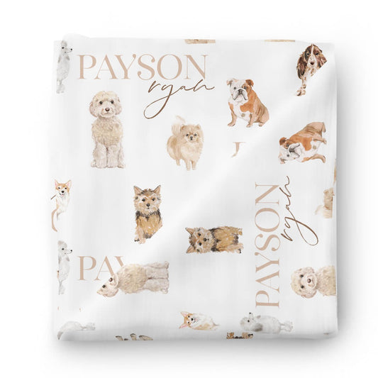 Puppy Love Personalized Baby Name Swaddle Blanket