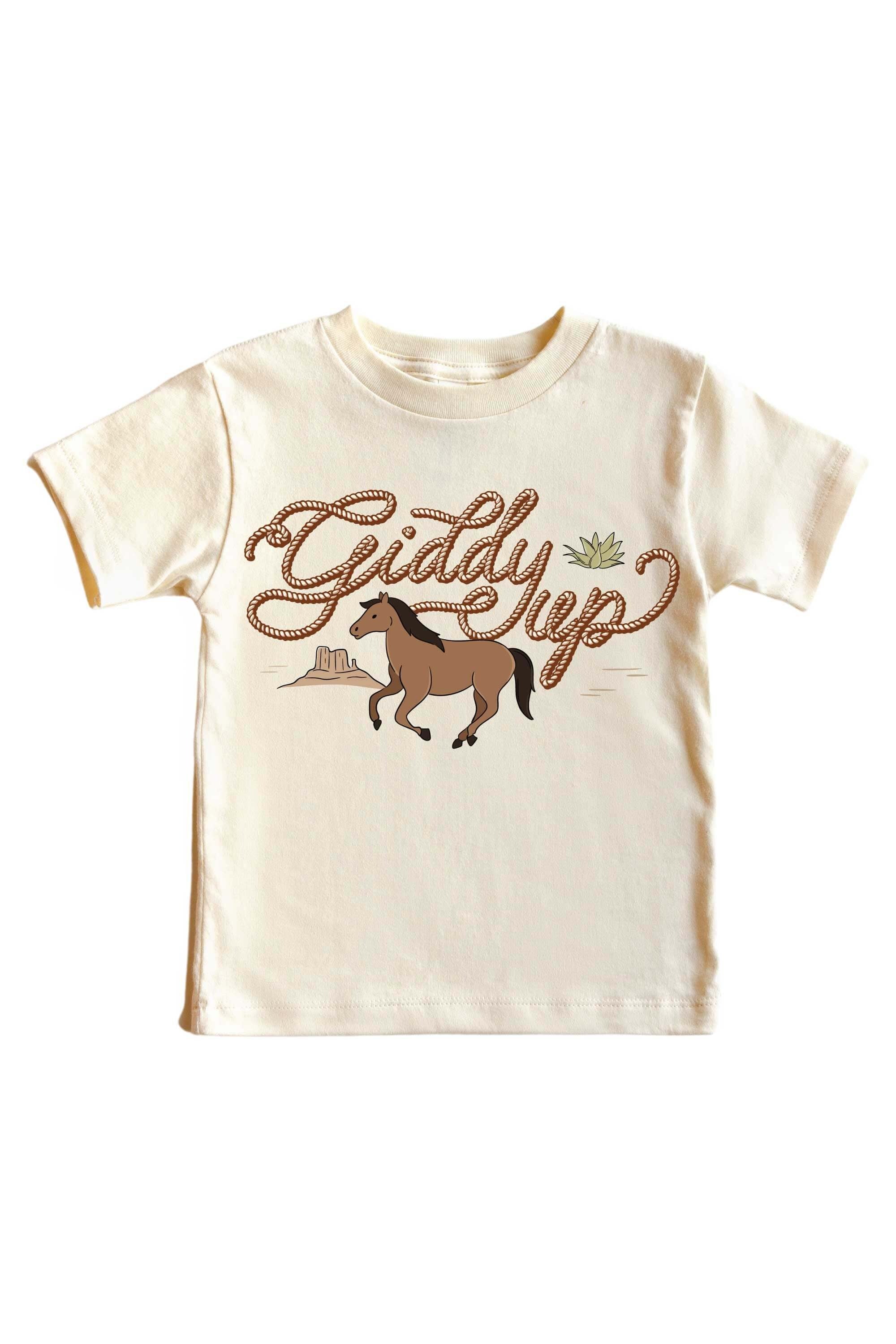 Giddy Up Neutral Graphic Bodysuit & Kids Tee | Natural