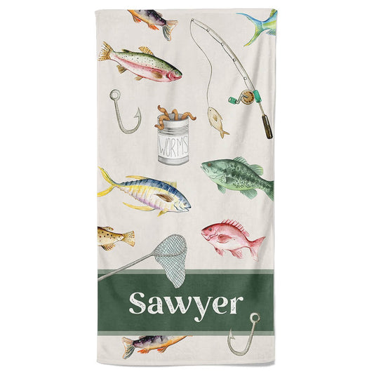 Gone Fishing Personalized Kids Beach Towel