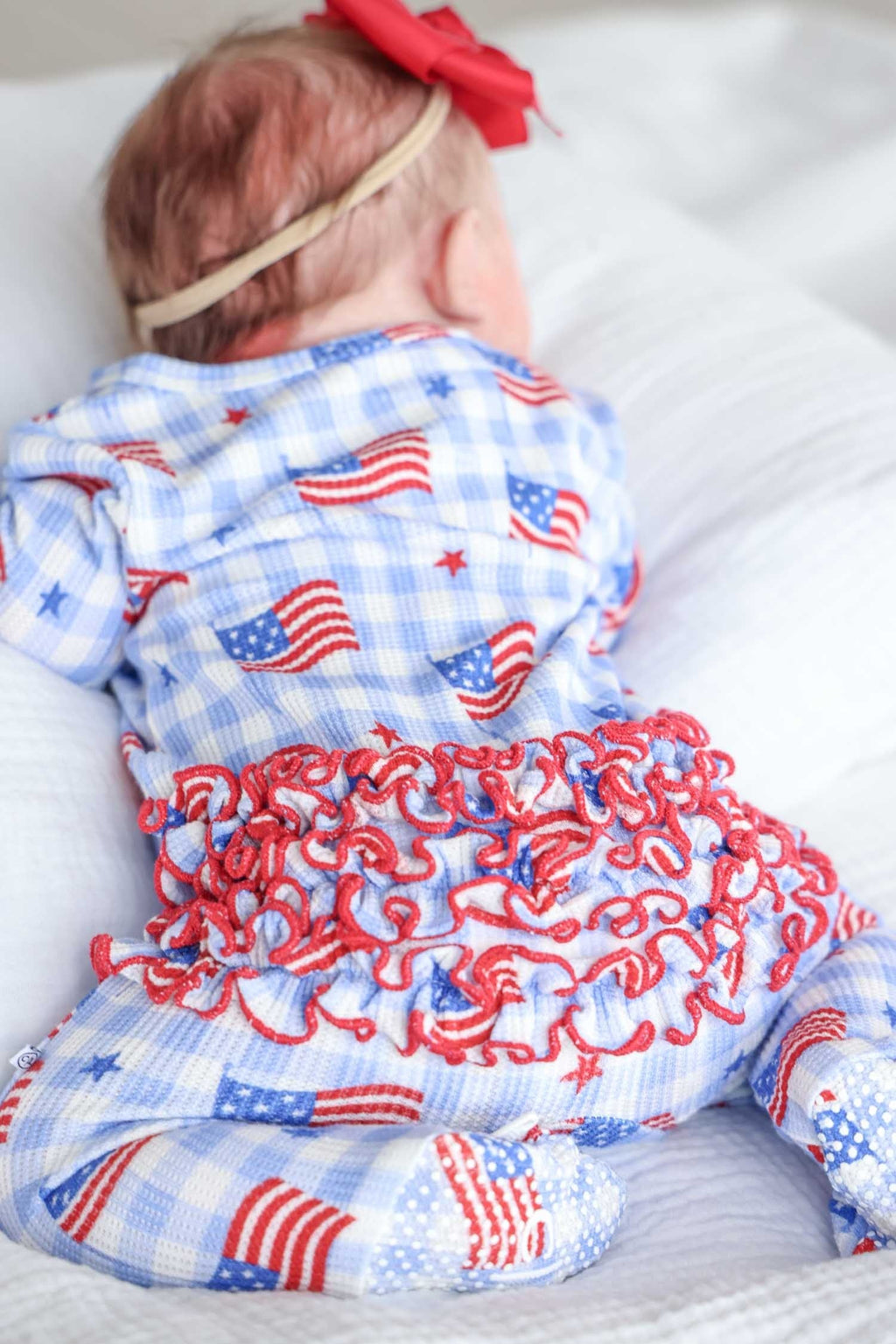 Bamboo Waffle Ruffle Zipper Footie | Star-Spangled Picnic