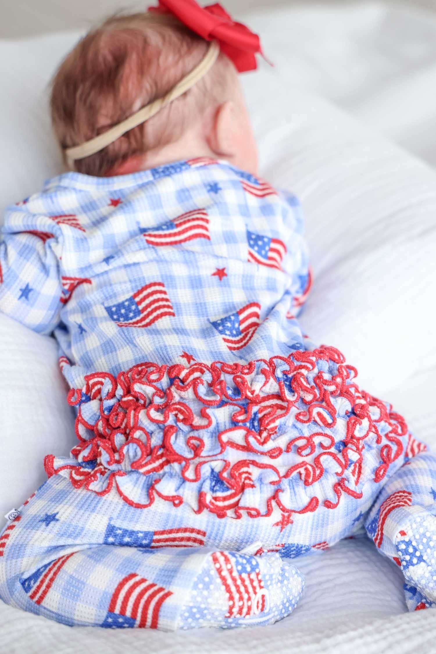 Bamboo Waffle Ruffle Zipper Footie | Star-Spangled Picnic