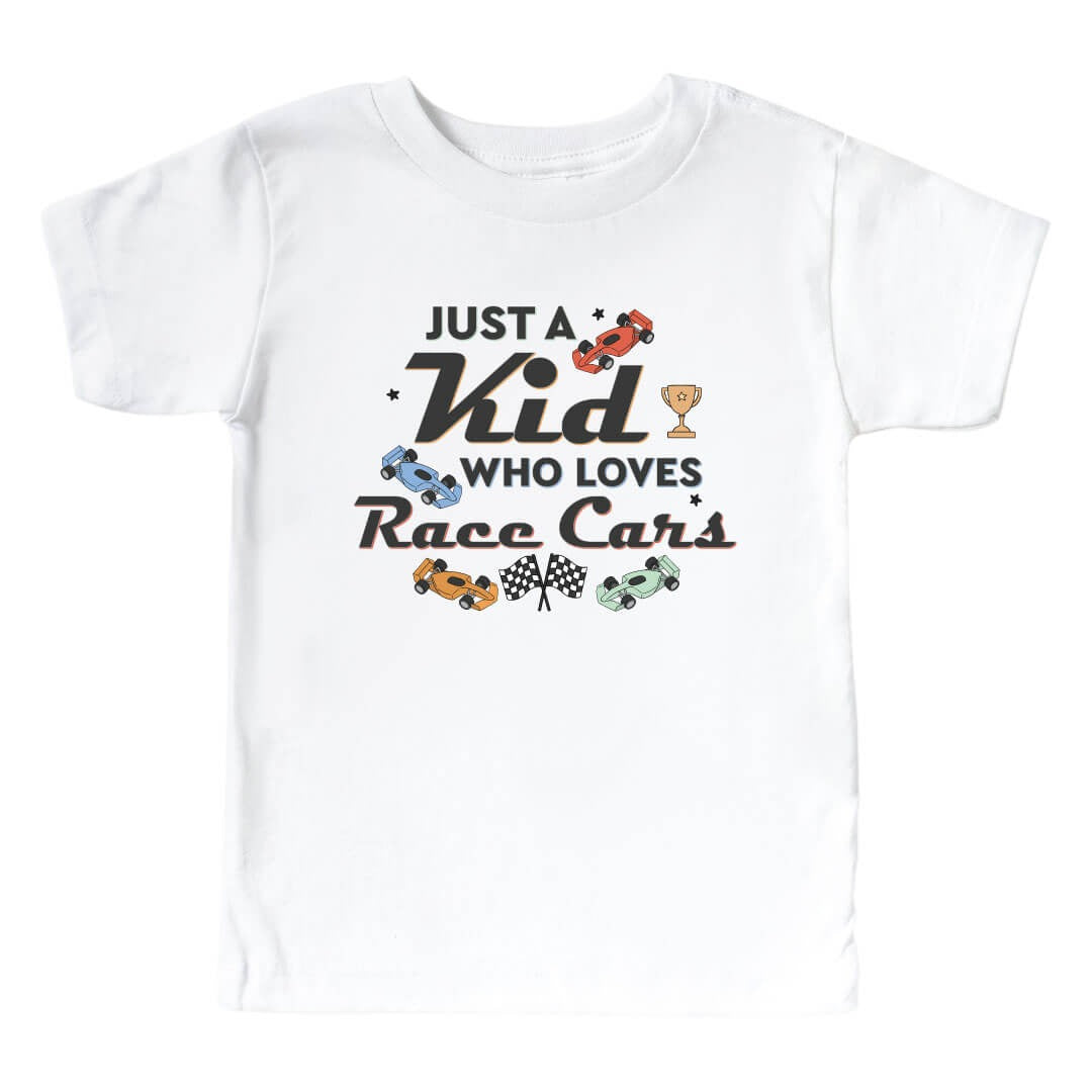 Who Loves Race Cars Kids Graphic Tee | White