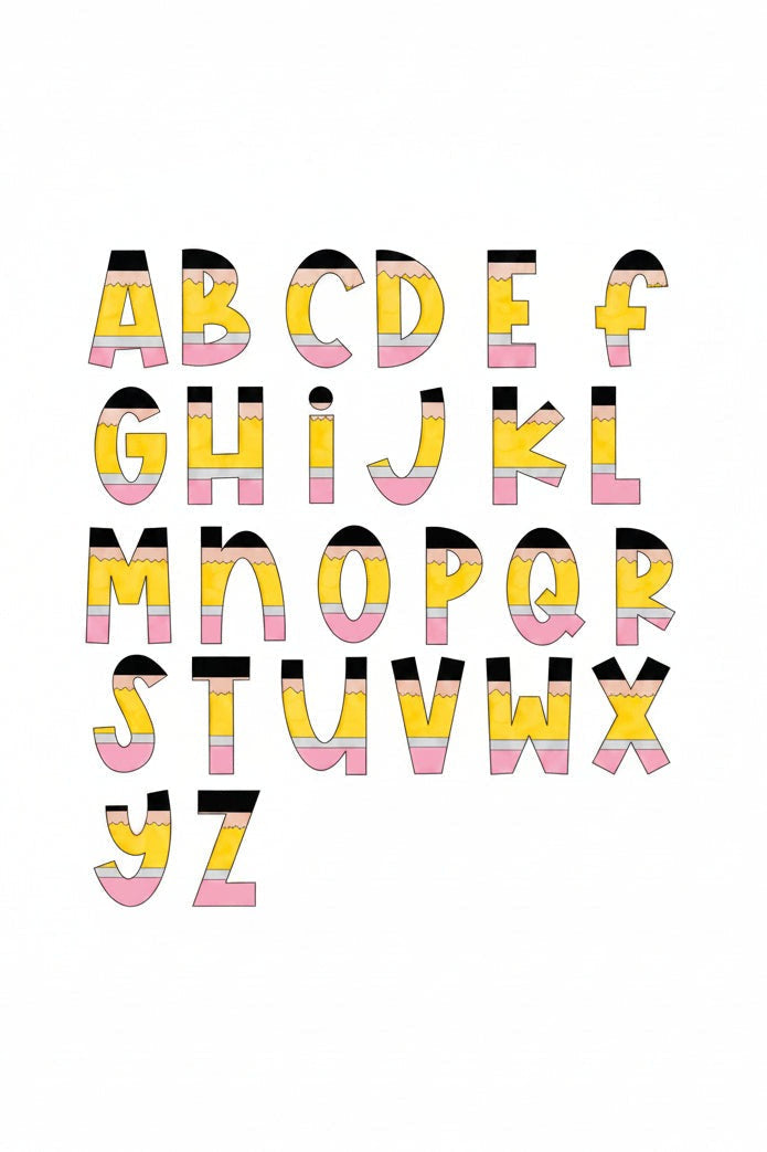 Personalized Pencil Letters Kids Graphic Tee | Natural