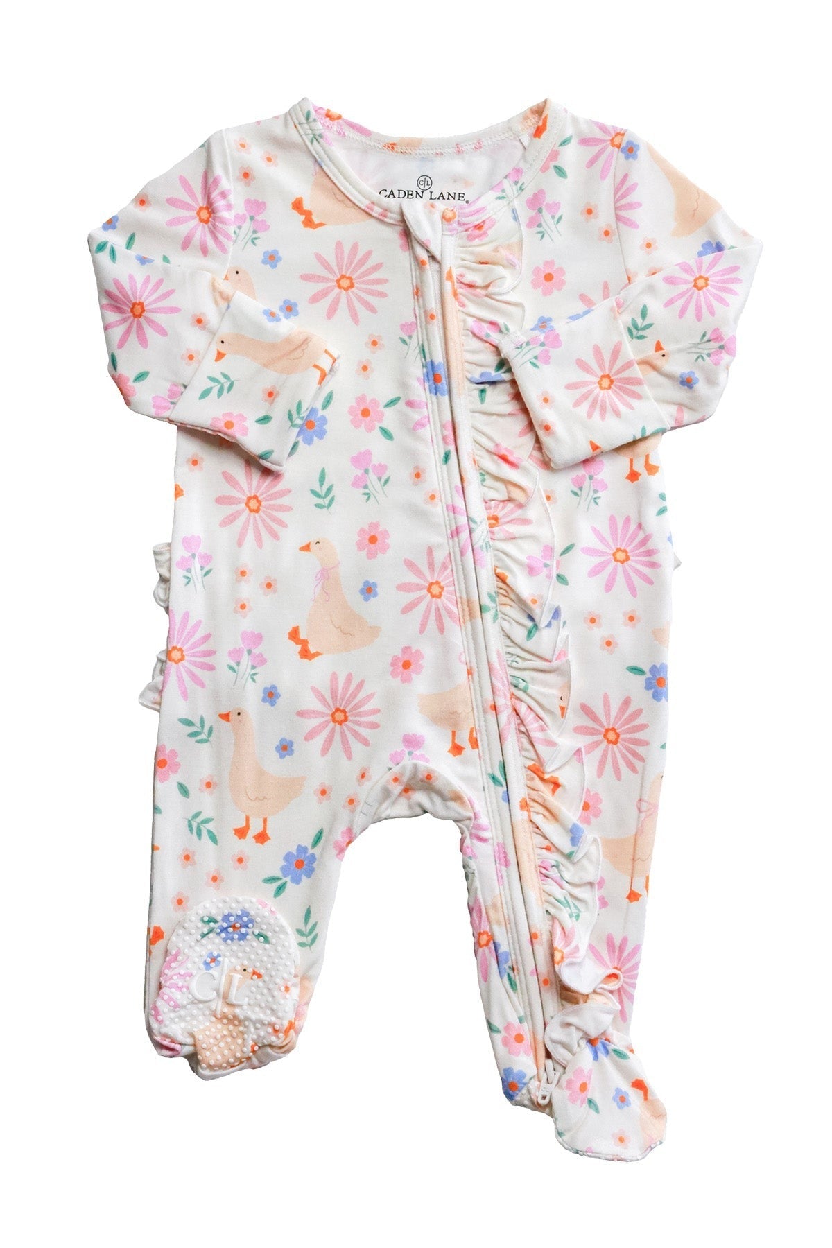 Ruffle Bamboo Zipper Footie | Loosey Goose