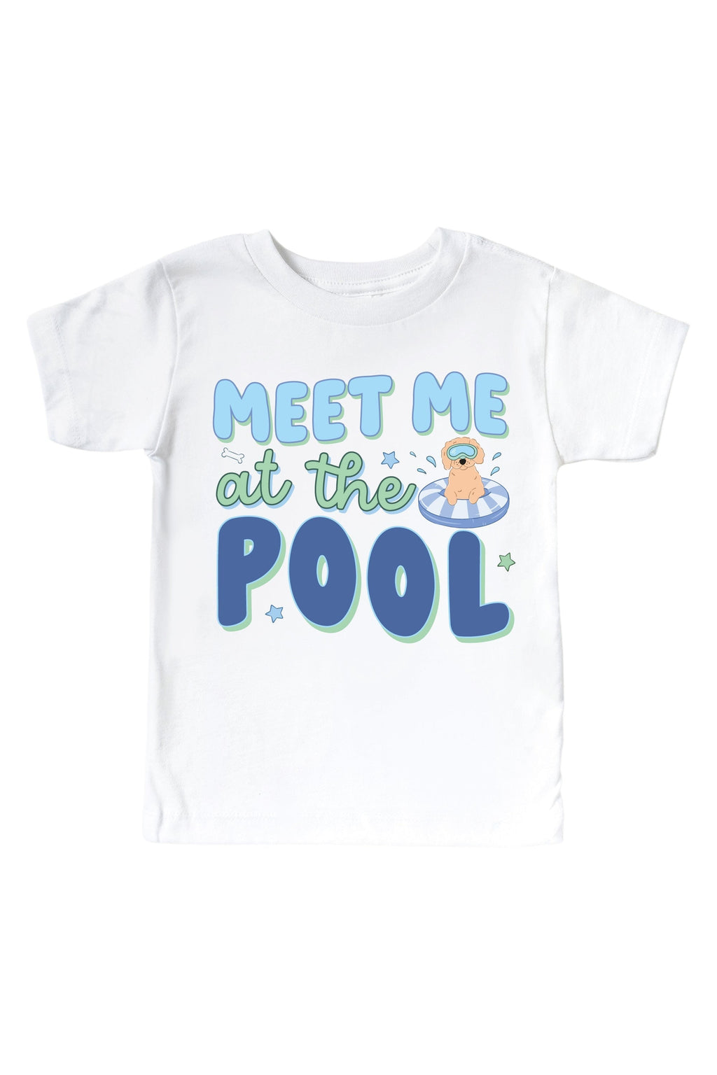 Pool Time Blue Graphic Bodysuit & Kids Tee | White