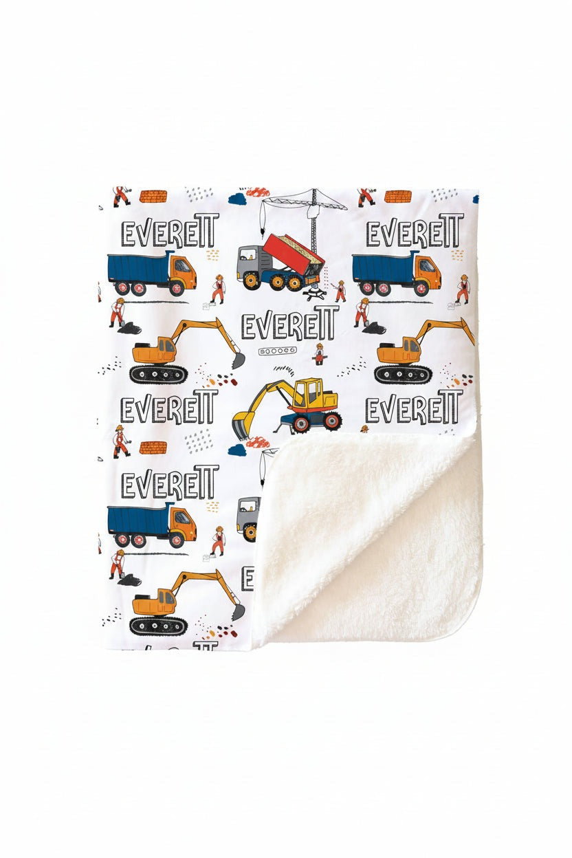 Construction Trucks Personalized Toddler Blanket