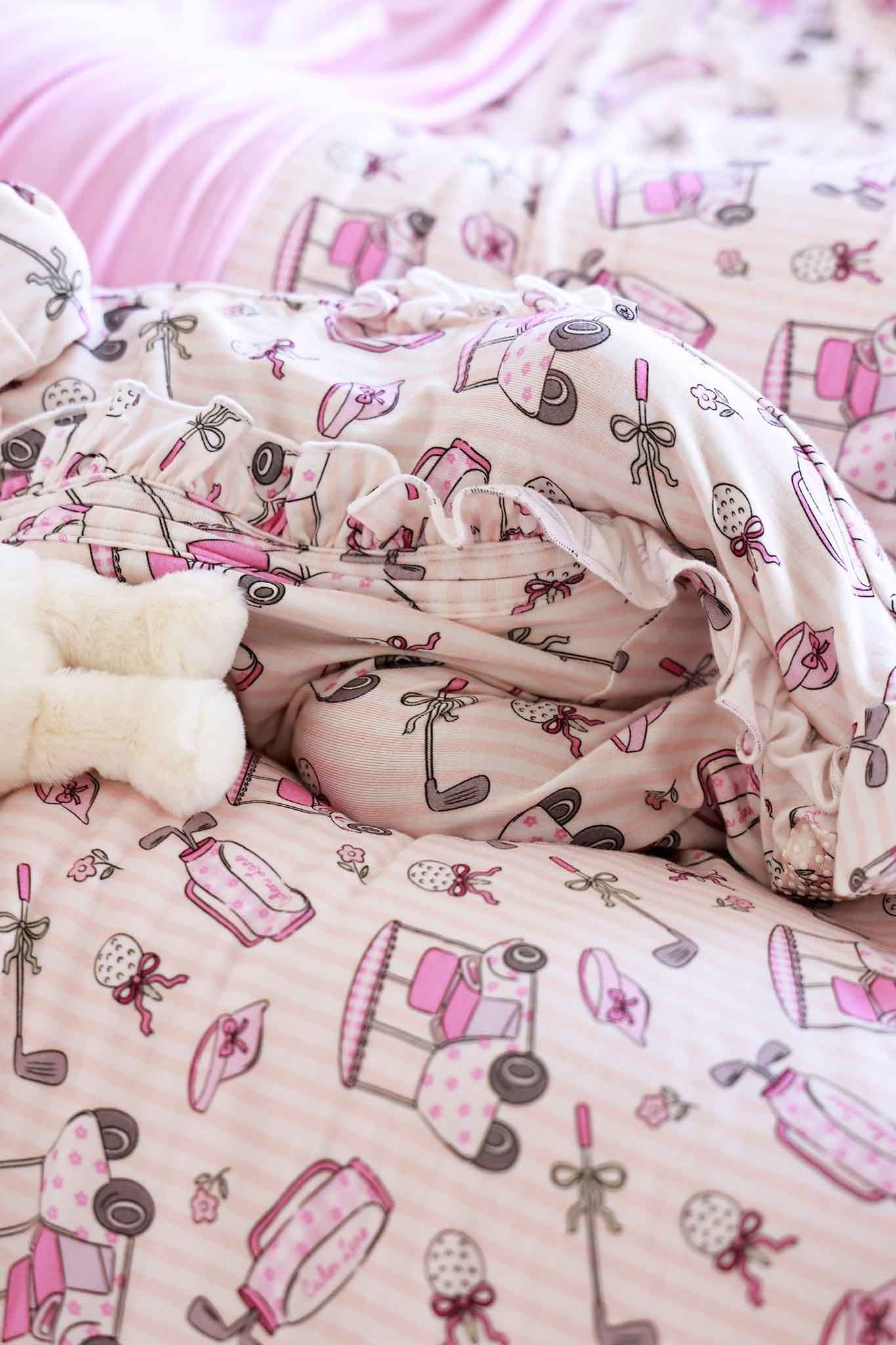 Ruffle Bamboo Zipper Footie | Caddie Crew Pink