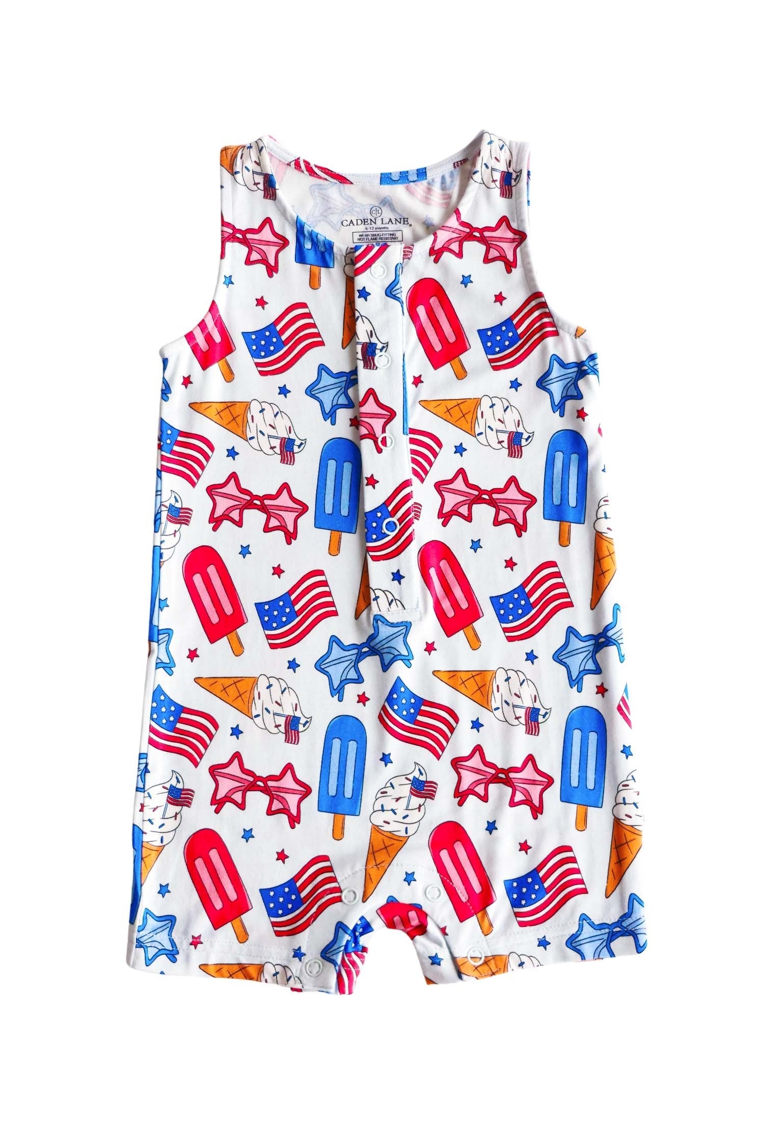 Sleeveless Snap Romper | Red, White & Cool